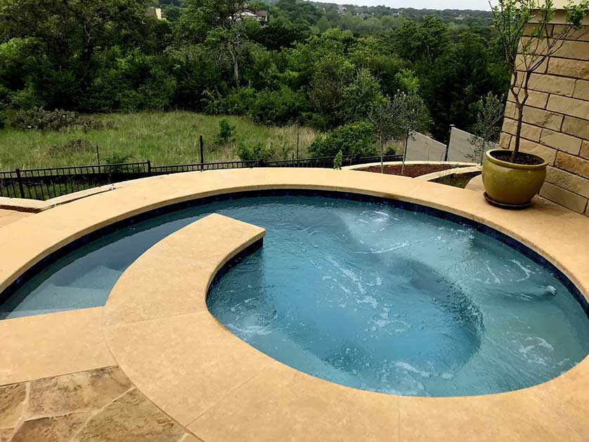 Curved, geometric backyard spa.